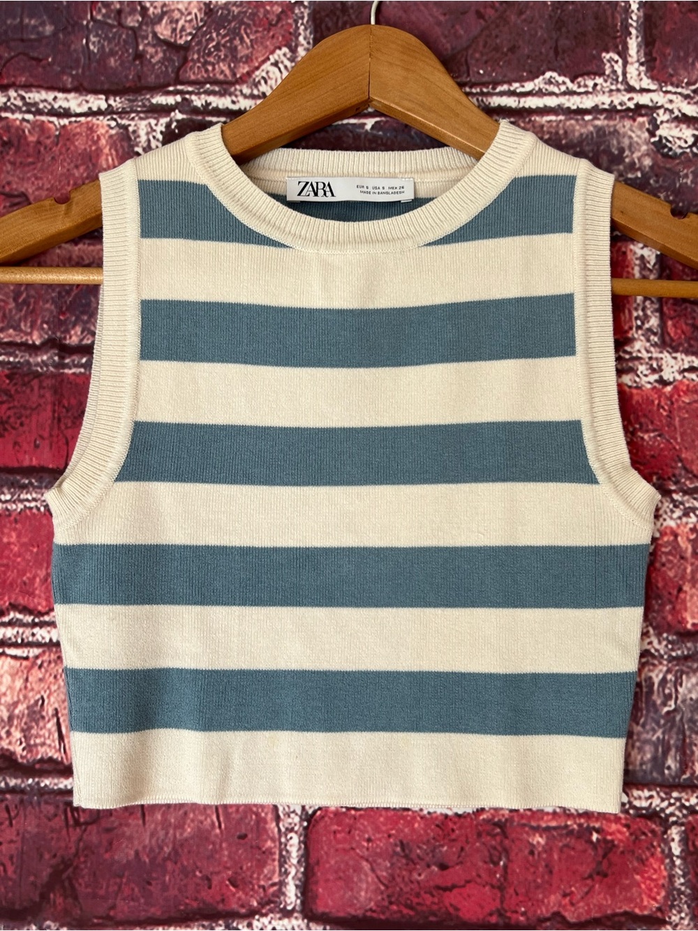 ZARA Cream and Slate Blue Striped Knit Tank